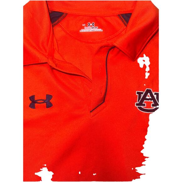 Mens Under Armour Auburn Tigers Polo Shirt L Large Orange Athletic (T21) - Picture 2 of 3
